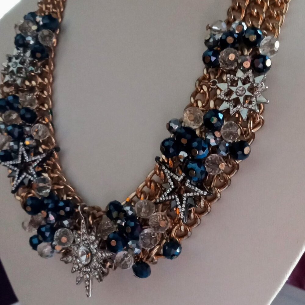 Stunning Starburst Statement Chunky Necklace Blac… - image 5